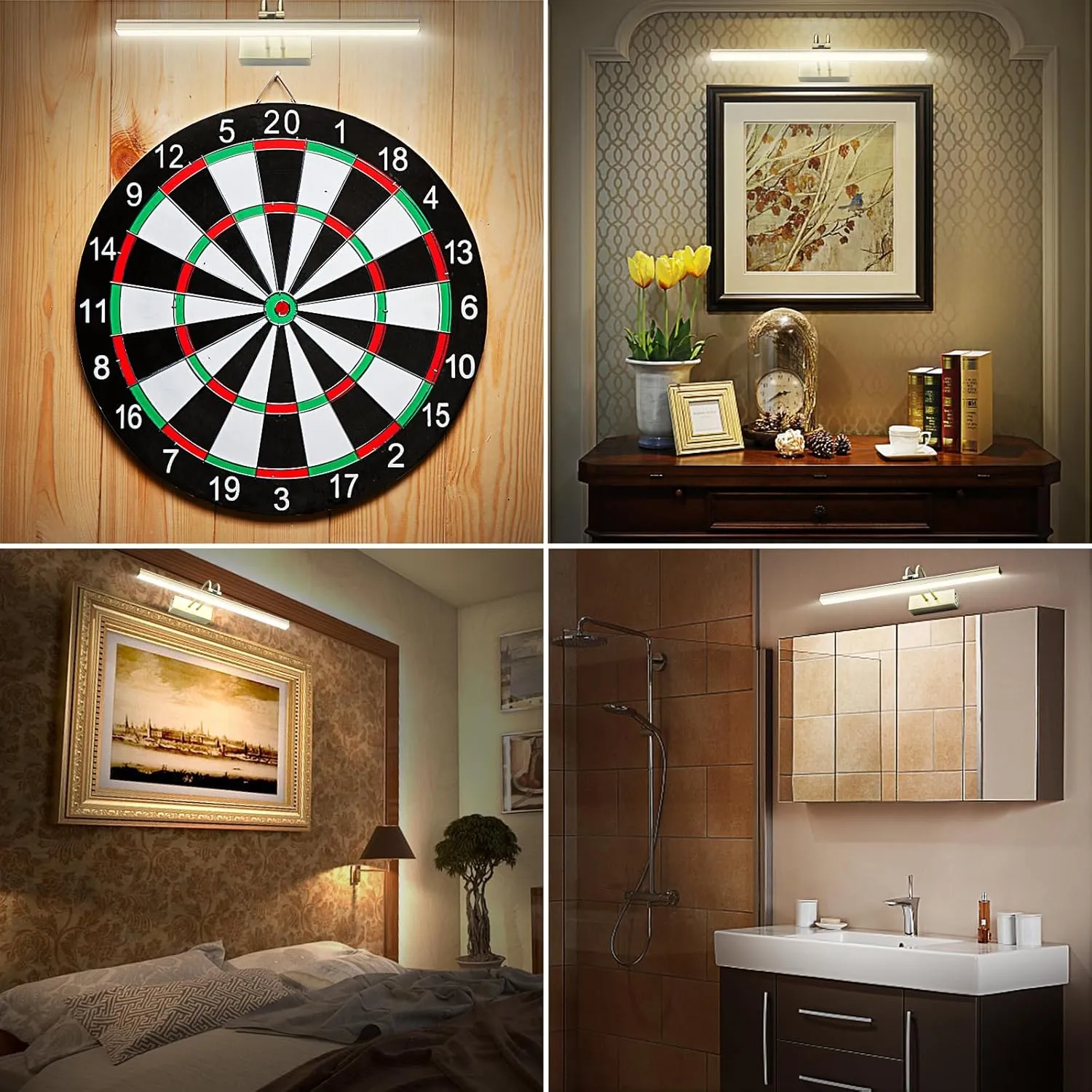 FUNCHDAY Picture Light, Wireless Rechargeable Gallery Lights with Remote, 280LM 48 LED Dimmable Painting Lighting, 16in Battery Operated Art Lights for Paintings,Wall Artwork (Antique Brass)
