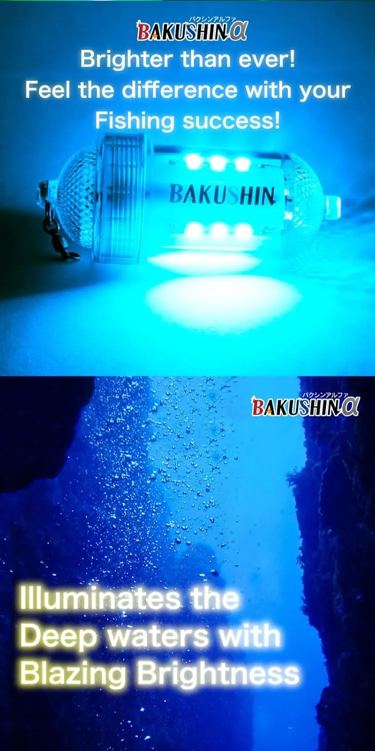 FUNKS Underwater Fishing Light Battery Powered Led Submersible Night Cordless Fish Attracting Light Bakushin α