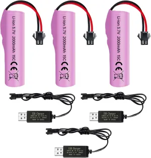 Fytoo 3PCS 3.7V 2000mah SM-2P Plug Lithium Battery with USB Charging Cable for DE68 DE44 DE45W DE45 DE58 DE49 DE57 DE70 Off-Road Vehicle Truck Tank RC Toy Car Battery
