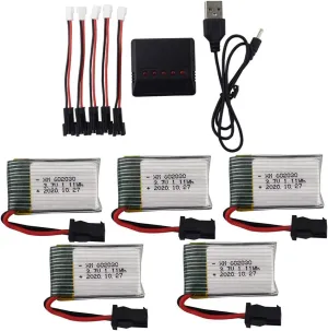 Fytoo 5PCS 602030 3.7V 300mah Lithium Battery with 5-in-1 Charger for 9610E 9604E RC Car High Speed RC Racing Remote Control Car Child Toy Car Spare Battery