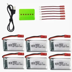 Fytoo Helicopter Accessories 6PCS 3.7V 750mah Battery and 1pcs 6-in-1 Charger for MJX X400 X800 X300C X500 Four-axis Aircraft Battery