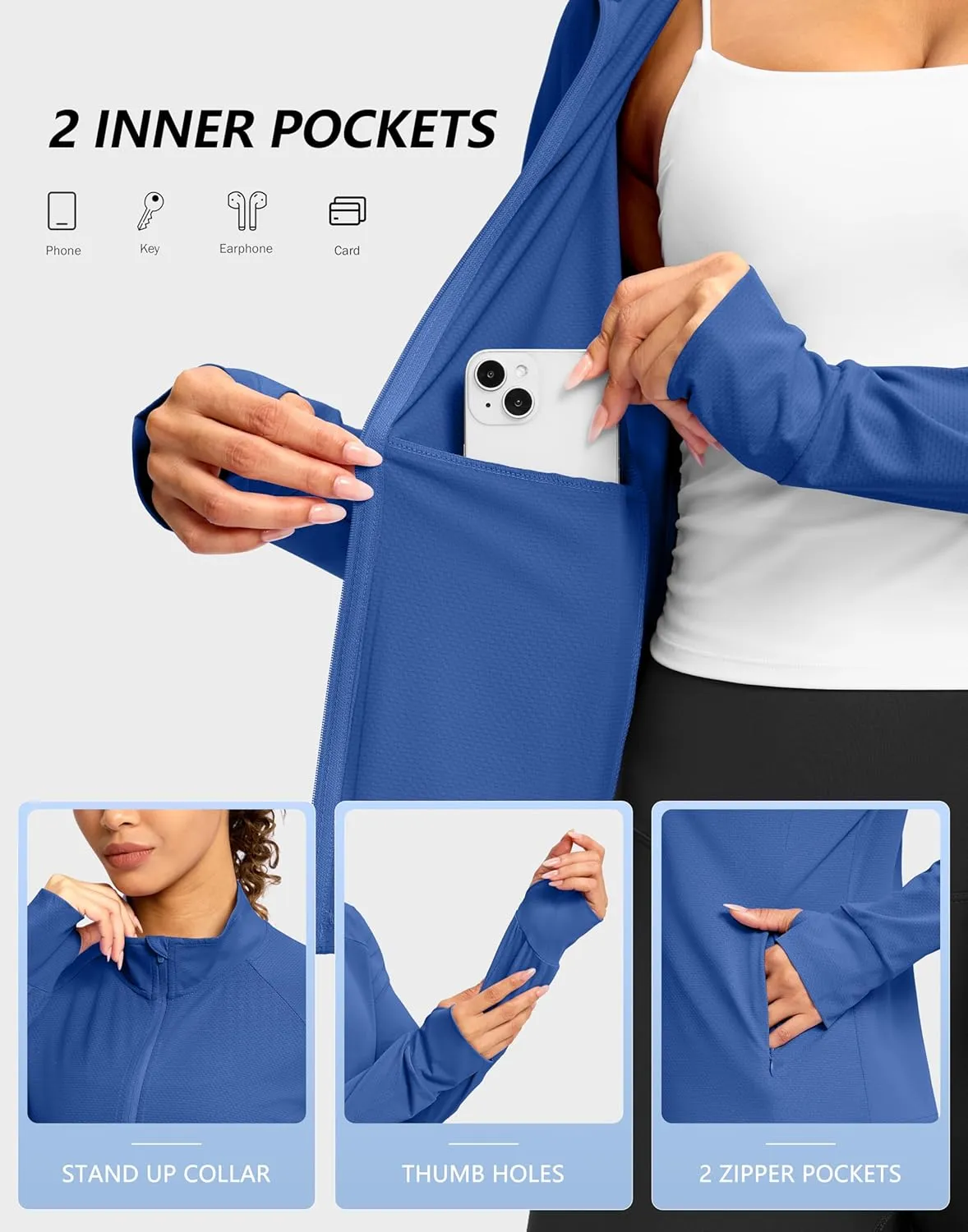G Gradual Women's UPF 50  Lightweight Workout Jackets Sun Protection Zip Up 4 Pockets Long Sleeve Shirts Athletic Hiking