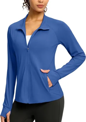 G Gradual Women's UPF 50  Lightweight Workout Jackets Sun Protection Zip Up 4 Pockets Long Sleeve Shirts Athletic Hiking