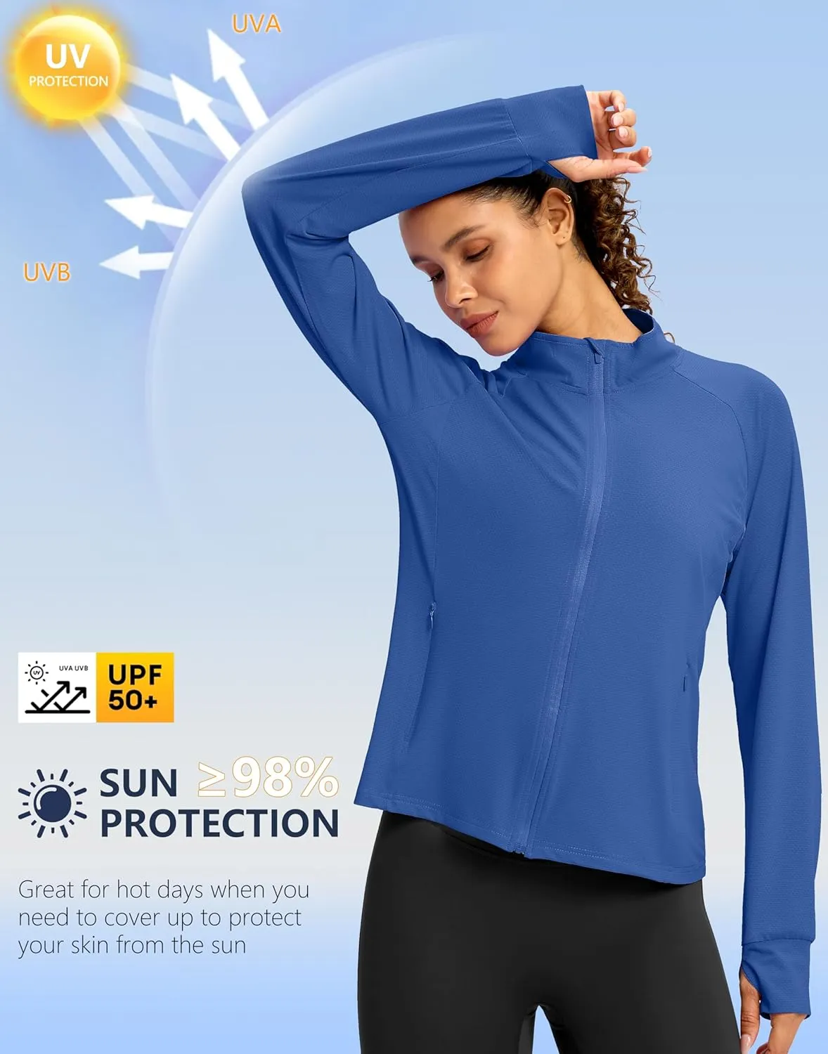G Gradual Women's UPF 50  Lightweight Workout Jackets Sun Protection Zip Up 4 Pockets Long Sleeve Shirts Athletic Hiking