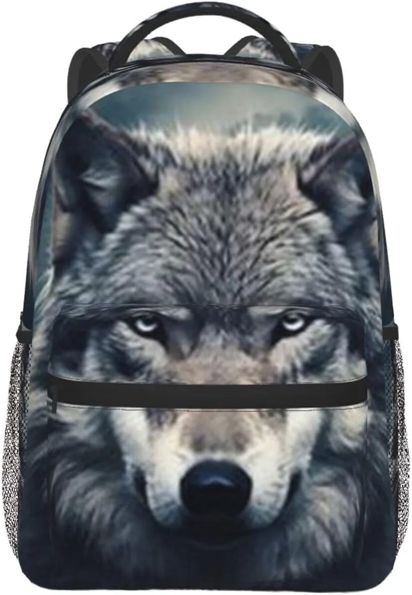 G-ray Wolf Lightweight Casual Student Backpack With Adjustable Shoulder Straps And Cushioned Back For Comfort Black