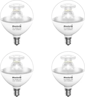 G16.5 Light Bulb LED, 60W Equivalent, Small Round Light Bulbs, E12 Candelabra Base, Dimmable, Daylight 5000K, 7W 600 Lumens, Type G Light Bulb, Clear Glass, Pack of 4