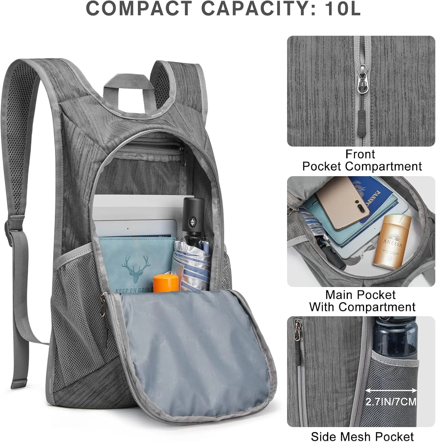 G4Free 10L Hiking Backpack Small Travel Hiking Daypack Lightweight Packable Backpack Casual Foldable Shoulder Bag