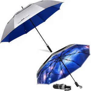 G4Free 62" Extra Large Windproof UV Protection Golf Umbrella   Eco Windproof Travel Umbrella, Fiberglass Frame, Auto Open Double Canopy