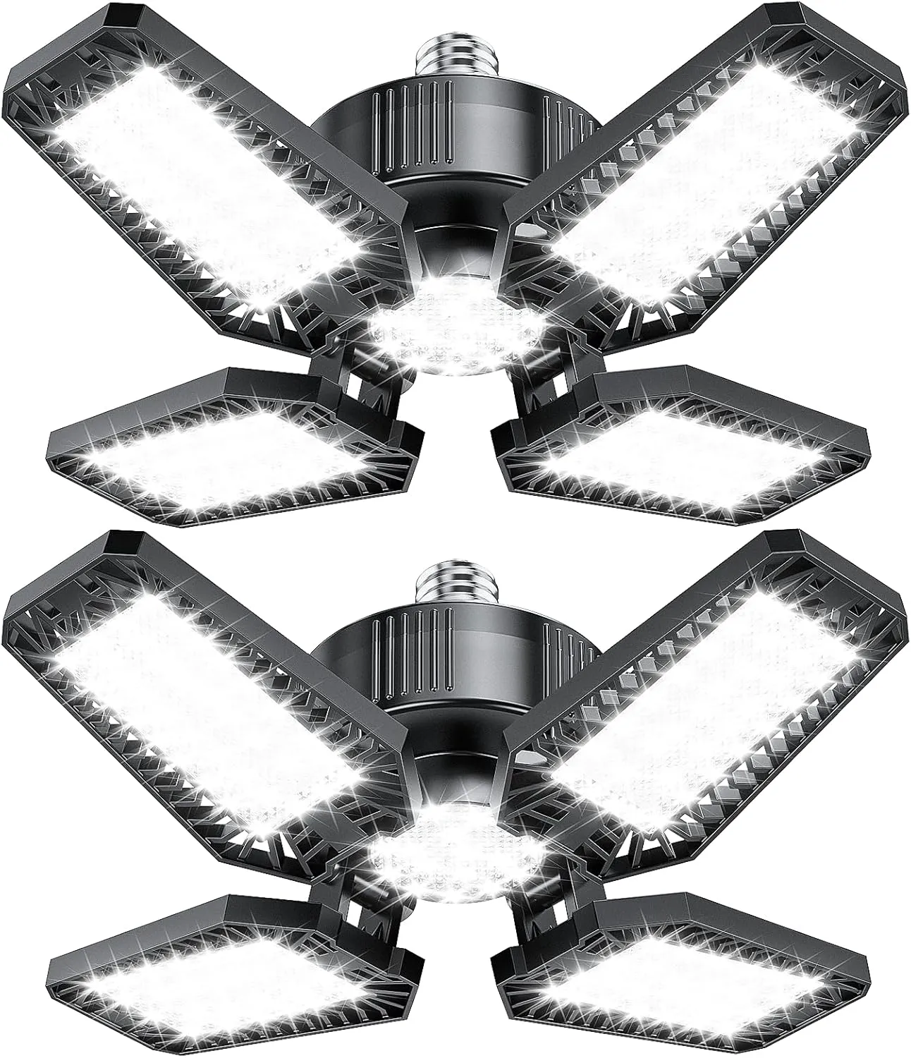 Garage Light 2 Pack 120W, 12000LM LED Lights for Garage with 4 1 Deformable Panels 6500K Screw in LED Shop Lighting for Workshop, Basement Support E26/E27