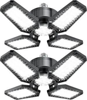 Garage Light 2 Pack 120W, 12000LM LED Lights for Garage with 4 1 Deformable Panels 6500K Screw in LED Shop Lighting for Workshop, Basement Support E26/E27