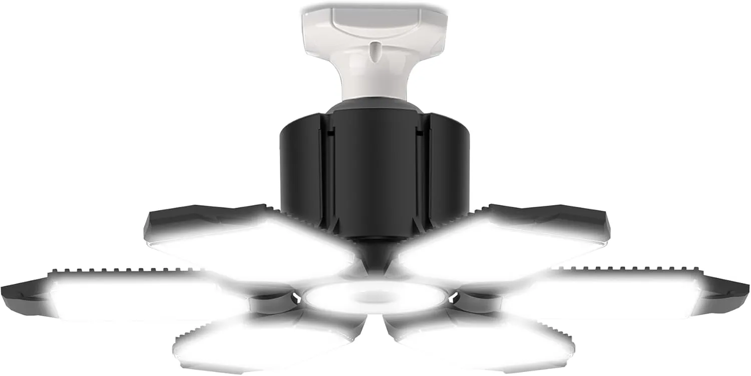 Garage Light LED 100W 10000LM with 6 Deformable Panels, E26/E27 Screw in Shop Light, 6000K Light Bulb Led Garage Ceiling Lights for Porch Barn Basement Attic