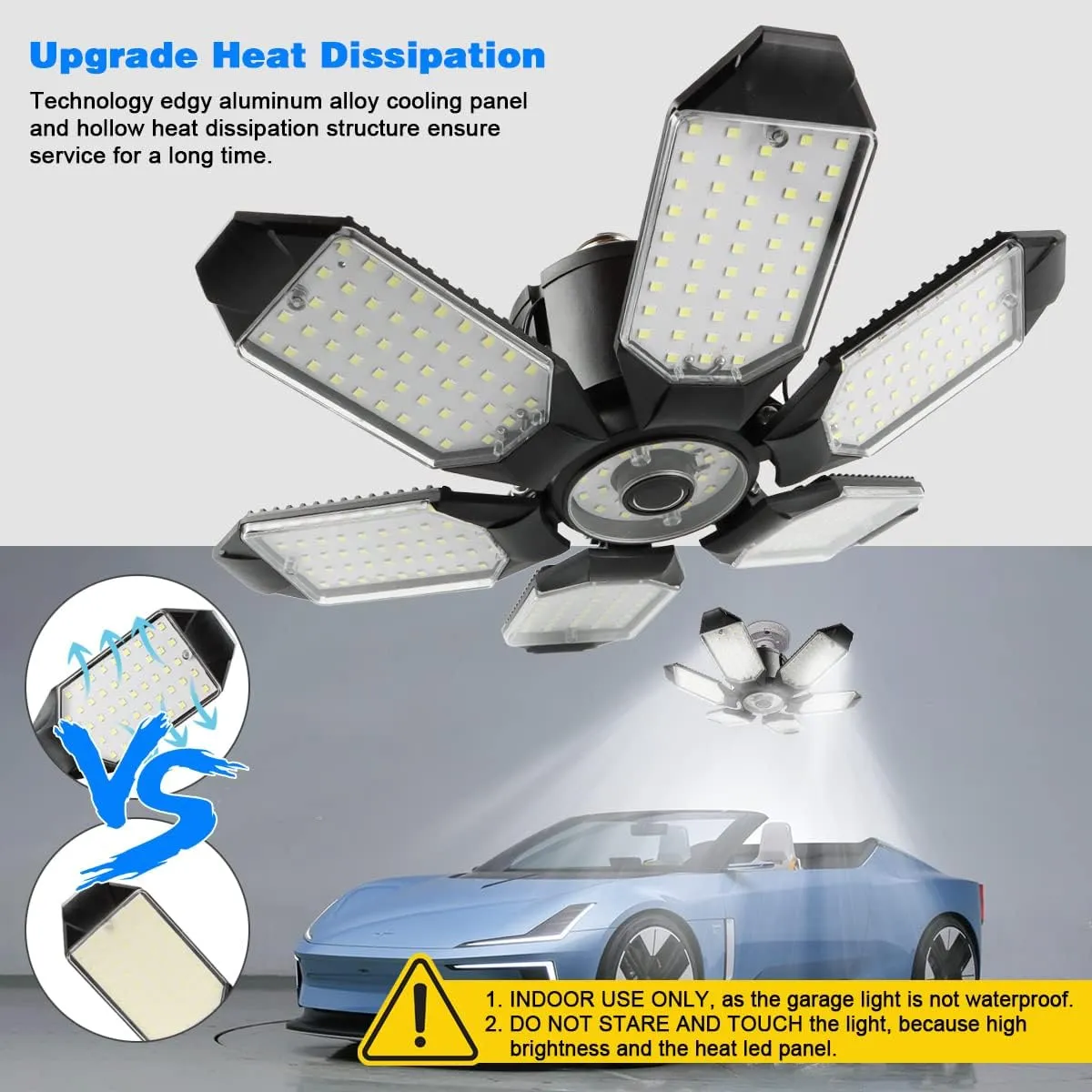 Garage Lights - 2 Pack Super Bright 32000LM LED Garage Ceiling Light 6500K LED Shop Light w/ 6 Deformable Panels Screw in E26/E27 Socket Light Bulbs for Workshop Storage Warehouse Attic