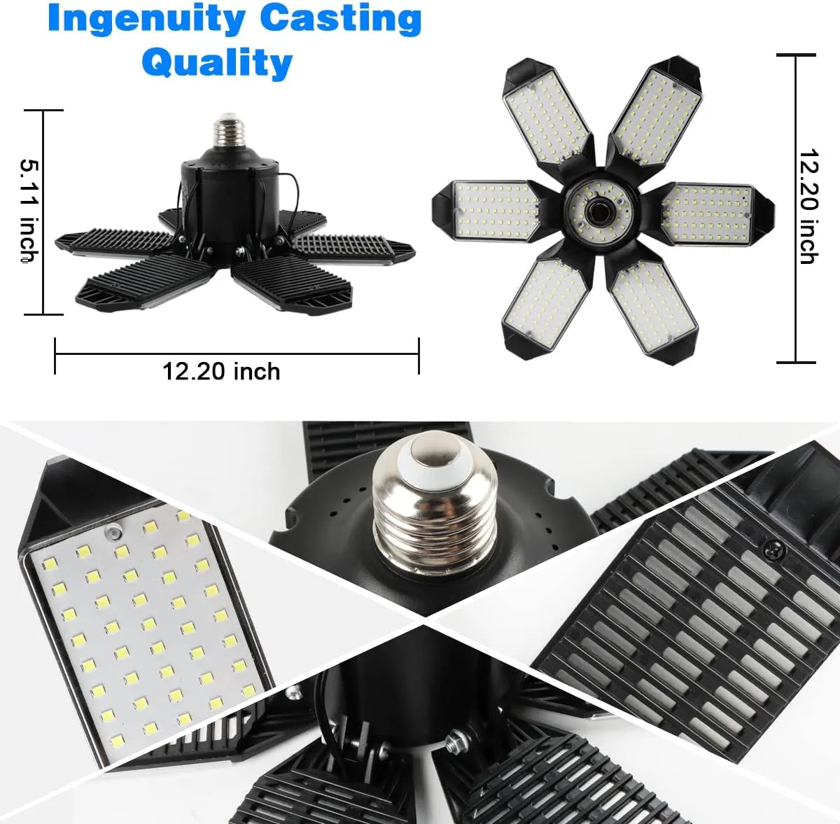 Garage Lights - 2 Pack Super Bright 32000LM LED Garage Ceiling Light 6500K LED Shop Light w/ 6 Deformable Panels Screw in E26/E27 Socket Light Bulbs for Workshop Storage Warehouse Attic