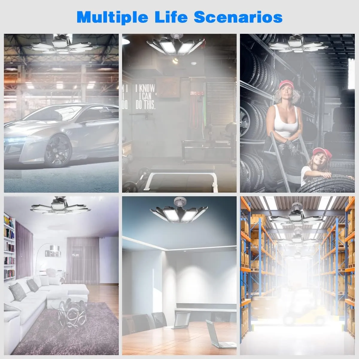 Garage Lights - 40000LM Super Bright 6500K Led Shop Lights w/ 8 Deformable Panels Compatible for E26/E27 Garage Lighting Socket Applicable for Barn Warehouse Attic - 2Pack