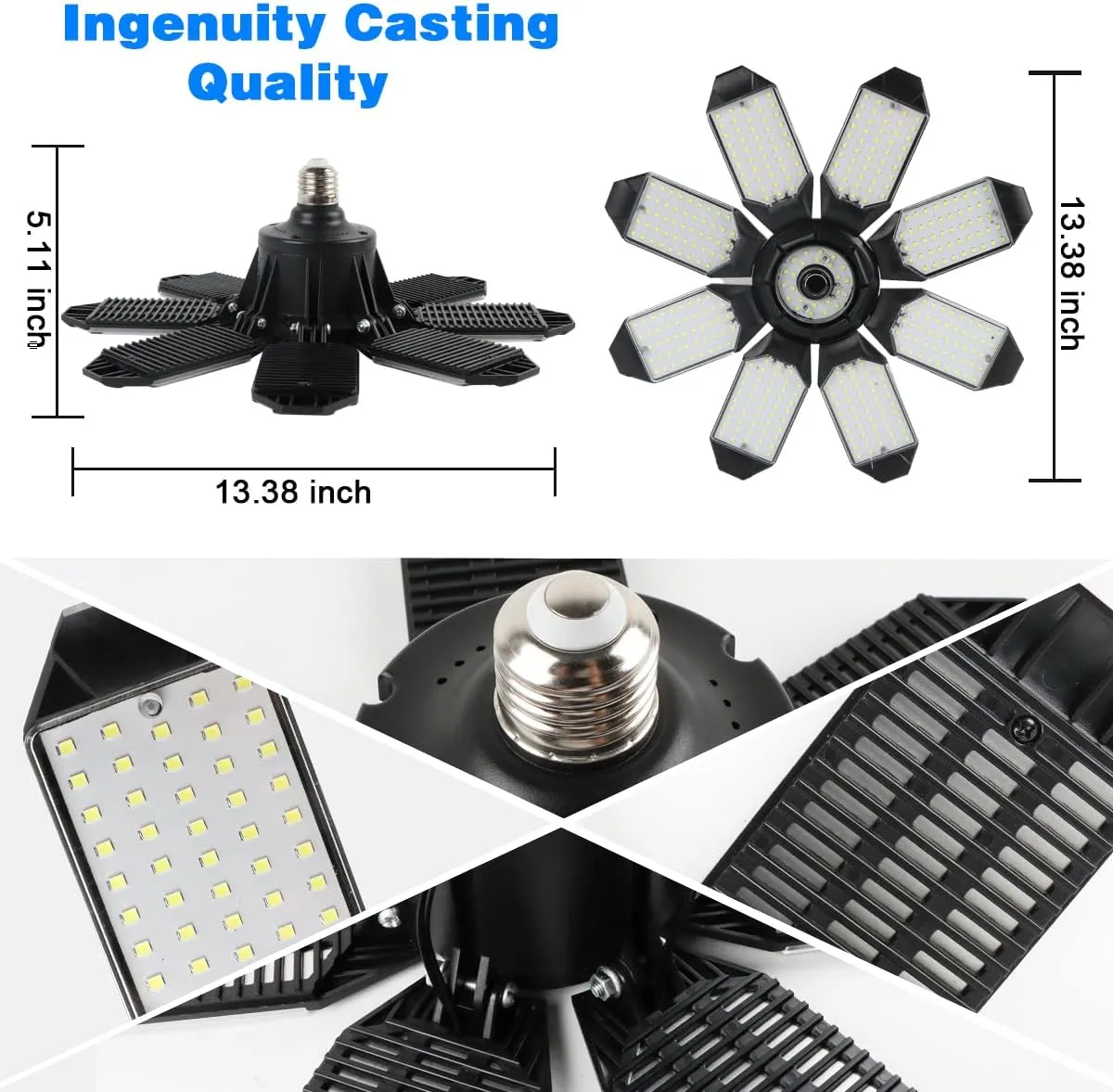 Garage Lights - 40000LM Super Bright 6500K Led Shop Lights w/ 8 Deformable Panels Compatible for E26/E27 Garage Lighting Socket Applicable for Barn Warehouse Attic - 2Pack