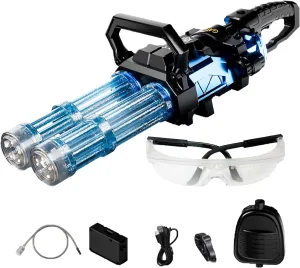 Gatling Water Gun, New Double Barrel Rotating Gatling Electric Water Gun, with LED Shooting Light Range 40 Ft,High-Speed Continuous Firing,Rechargeable Module Battery,Comes Capacity Backpack (Blue)