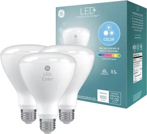 GE LED  Color Changing LED Light Bulbs with Remote, BR30 Indoor Multicolor Floodlights, College Dorm Light, Dorm Room Essentials, 8.5W (3 Pack)