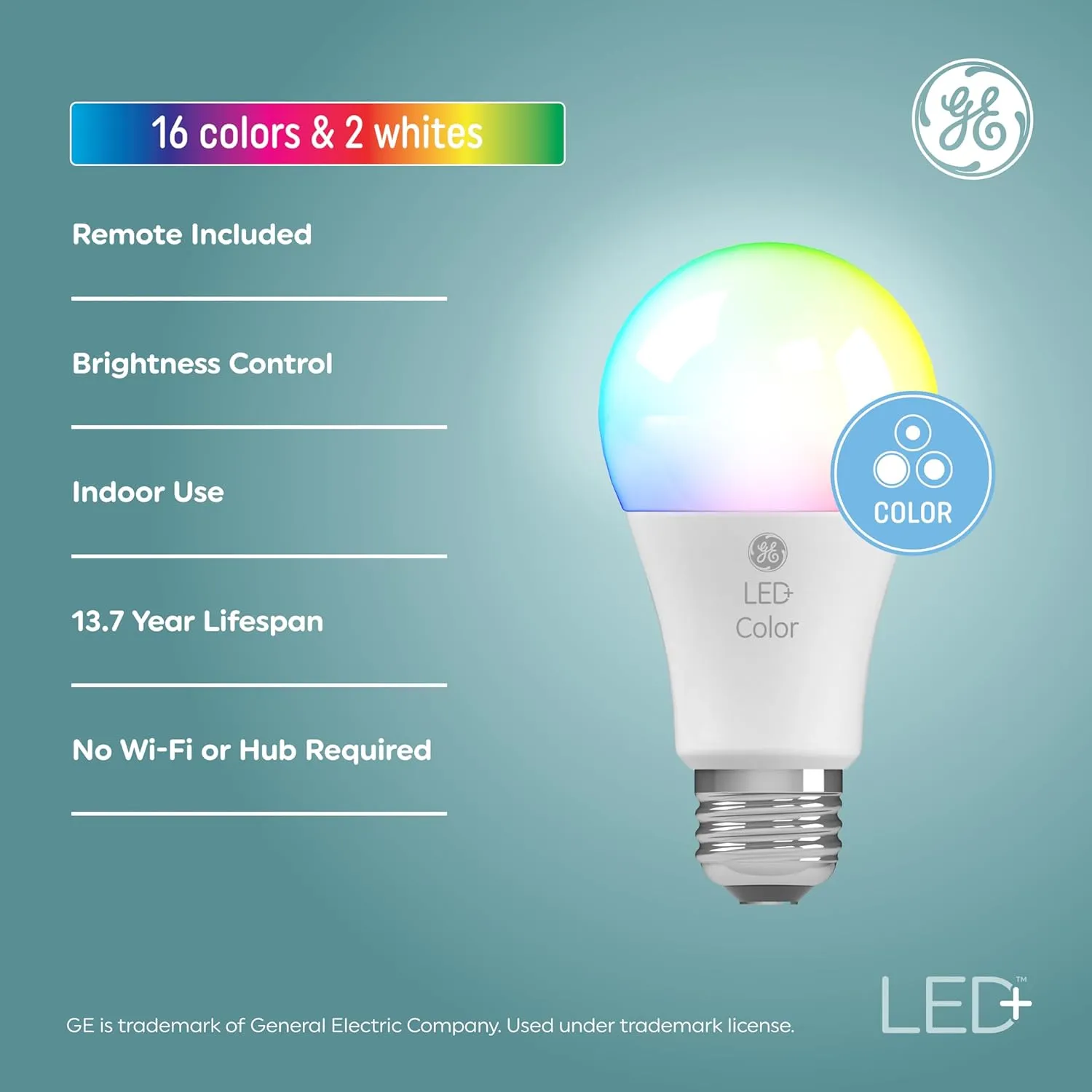 GE LED  Color Changing LED Light Bulbs with Remote, No App or Wi-Fi Required, A19 Bulbs (3 Pack)