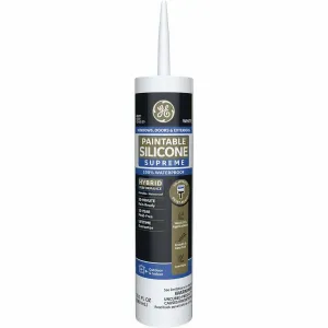 GE Supreme Paintable Silicone Caulk for Window & Door - 100% Waterproof Silicone Sealant, 7X Stronger Adhesion, Freeze & Sun Proof - 9.5 fl oz, White, 12 Pack