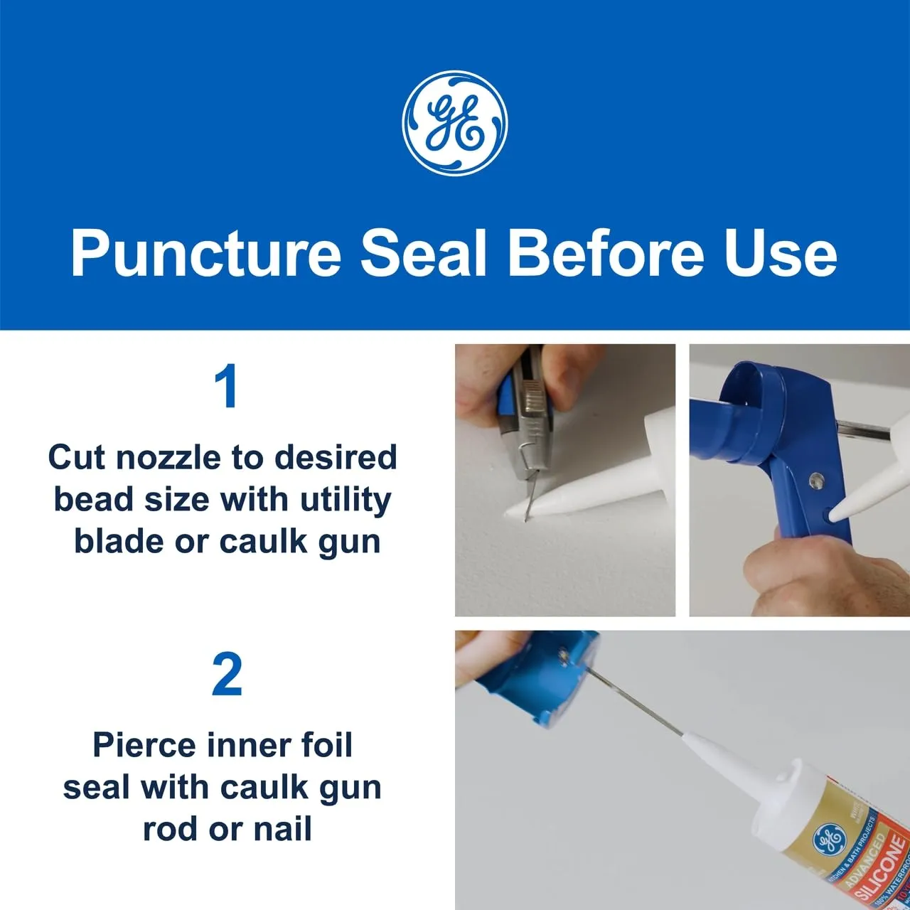 GE Supreme Paintable Silicone Caulk for Window & Door - 100% Waterproof Silicone Sealant, 7X Stronger Adhesion, Freeze & Sun Proof - 9.5 fl oz, White, 12 Pack