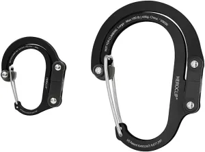 GEAR AID HEROCLIP Carabiner Clip and Hook (Mini) for Travel, Luggage, Purse and Small Bags, Stealth Black & HEROCLIP Carabiner Clip and Hook (Large) for Camping, Backpack, Organization, and Garage