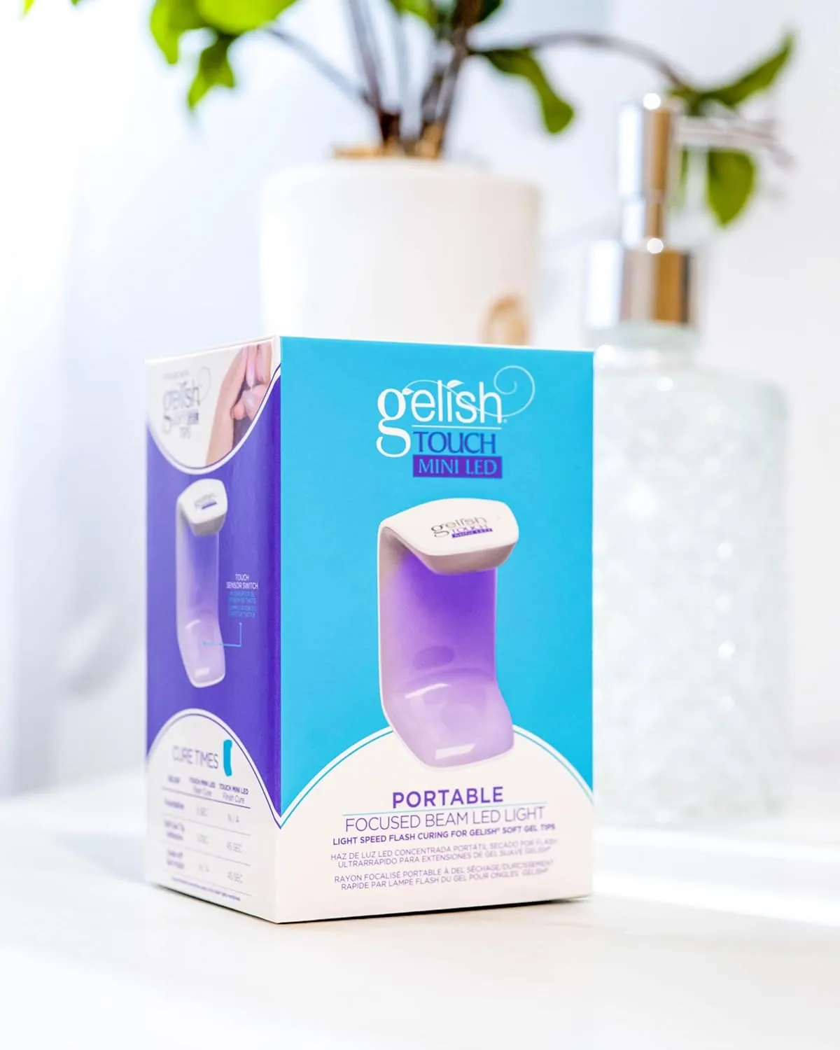 Gelish MINI Touch LED Light – Portable & Rechargeable LED Curing Light for Soft Gel Tips & Quick Gel Nail Repairs, Touch Activated, 30-Second Cure, USB Cable Included.