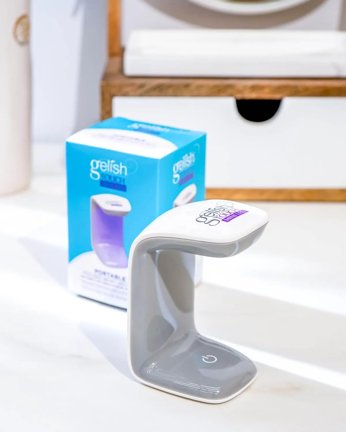 Gelish MINI Touch LED Light – Portable & Rechargeable LED Curing Light for Soft Gel Tips & Quick Gel Nail Repairs, Touch Activated, 30-Second Cure, USB Cable Included.