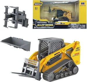 Gemini&Genius Construction Truck 3 in 1 Tracked Forklift with Metal Loader Shovel and Grab Shovel Construction Vehicle 1/50 Scale Alloy Tracked Tractor Toys for Kids(Tracked/Brown)