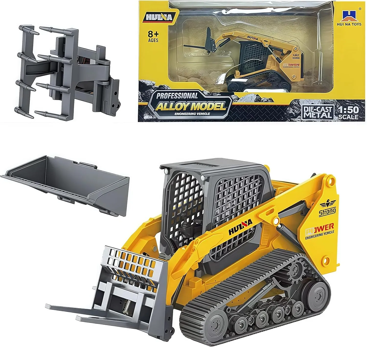 Gemini&Genius Construction Truck 3 in 1 Tracked Forklift with Metal Loader Shovel and Grab Shovel Construction Vehicle 1/50 Scale Alloy Tracked Tractor Toys for Kids(Tracked/Brown)
