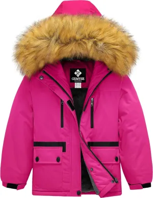 GEMYSE Girl's Winter Waterproof Ski Snow Jacket Fleece Windproof Jacket with Hood