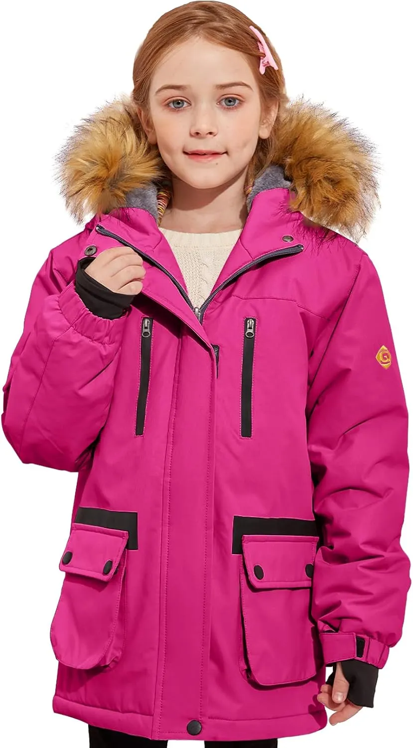 GEMYSE Girl's Winter Waterproof Ski Snow Jacket Fleece Windproof Jacket with Hood