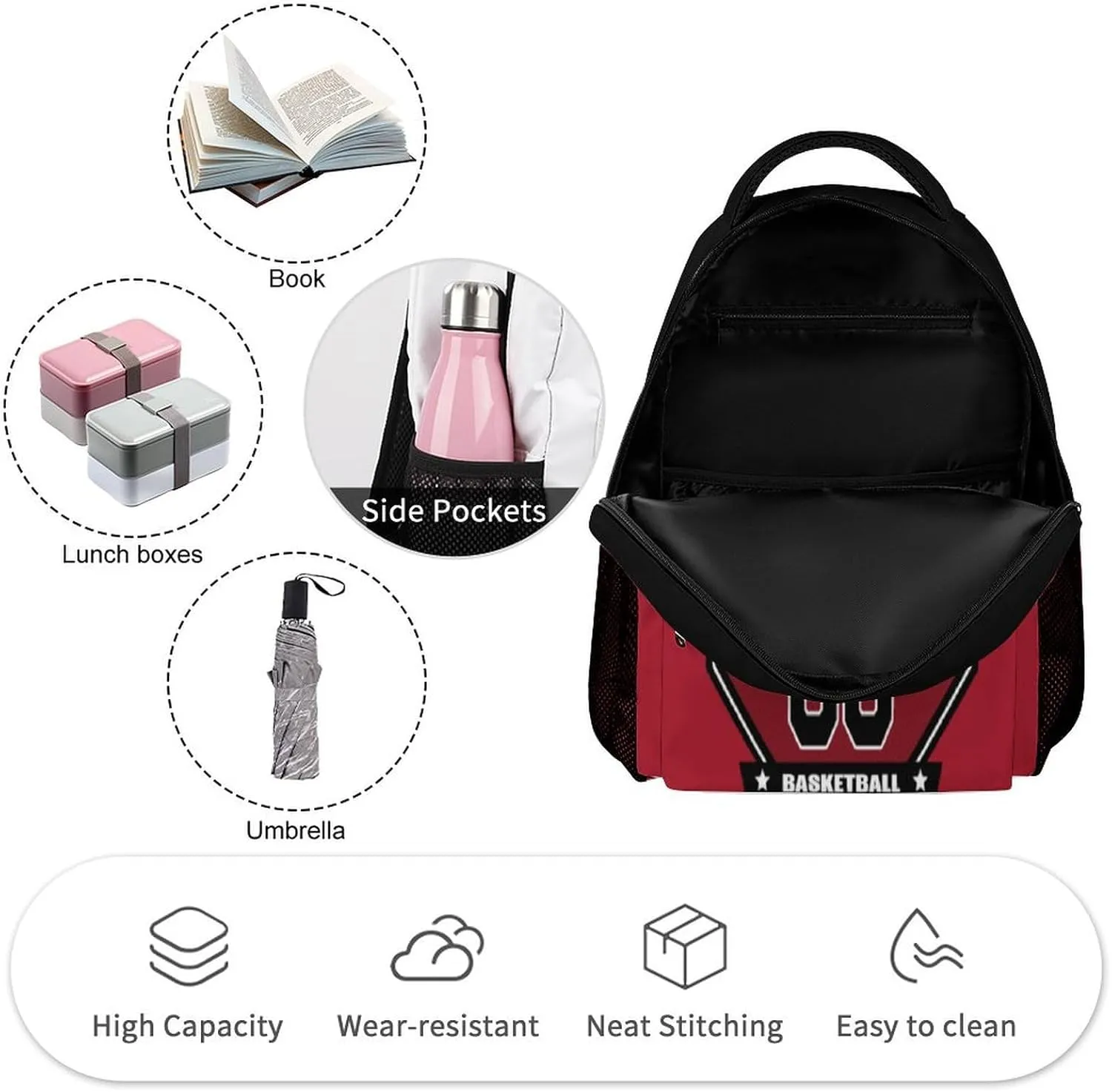Generic Custom Backpack High Capacity Bag Basketball Fans Gifts for Teenager Men Women, Number & Add Name, Chi05_b