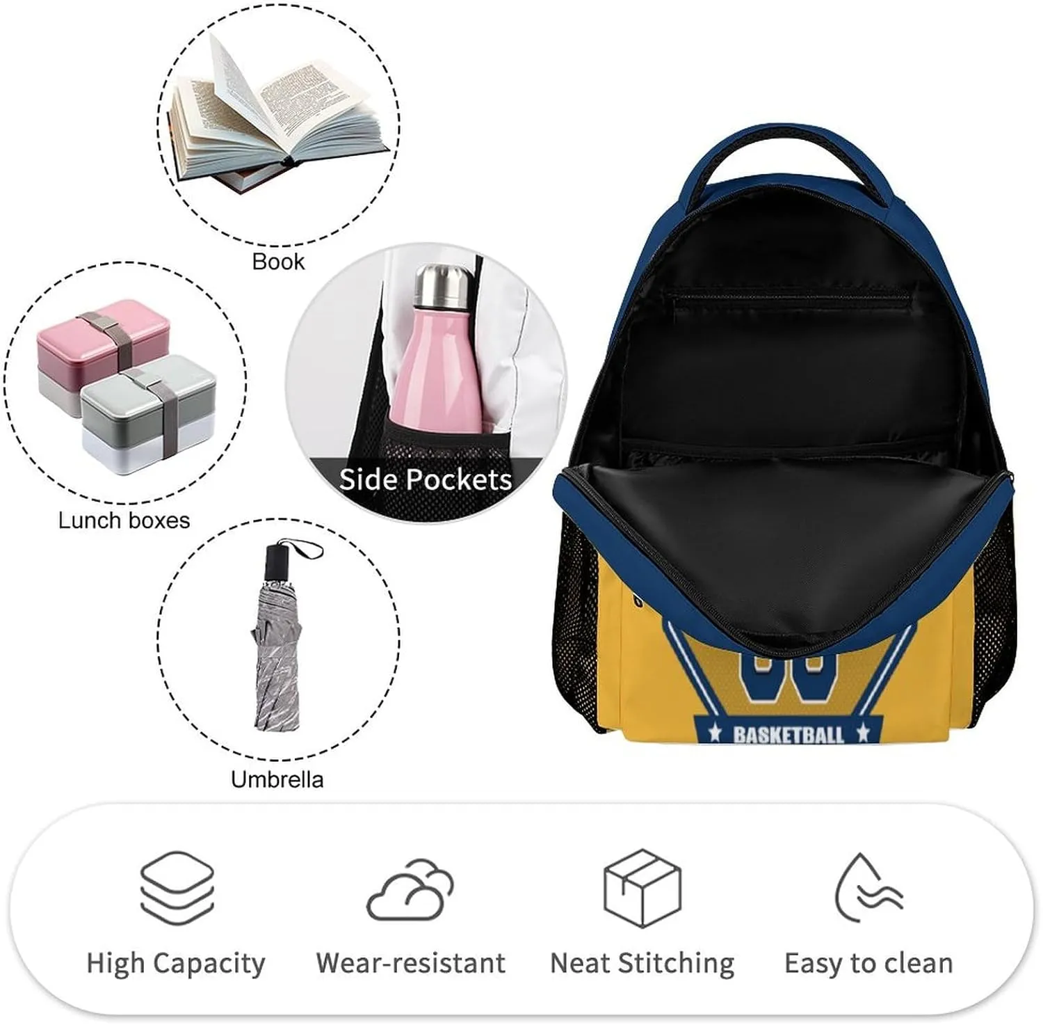 Generic Custom Backpack High Capacity Bag Basketball Fans Gifts for Teenager Men Women, Number & Add Name, Ind12_p