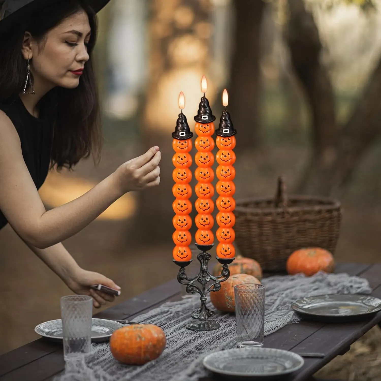 GenSwin Halloween Flameless Candles with Timer - Real Wax Flickering LED Candles for Halloween Decor (0.78 x 11.6 inches)