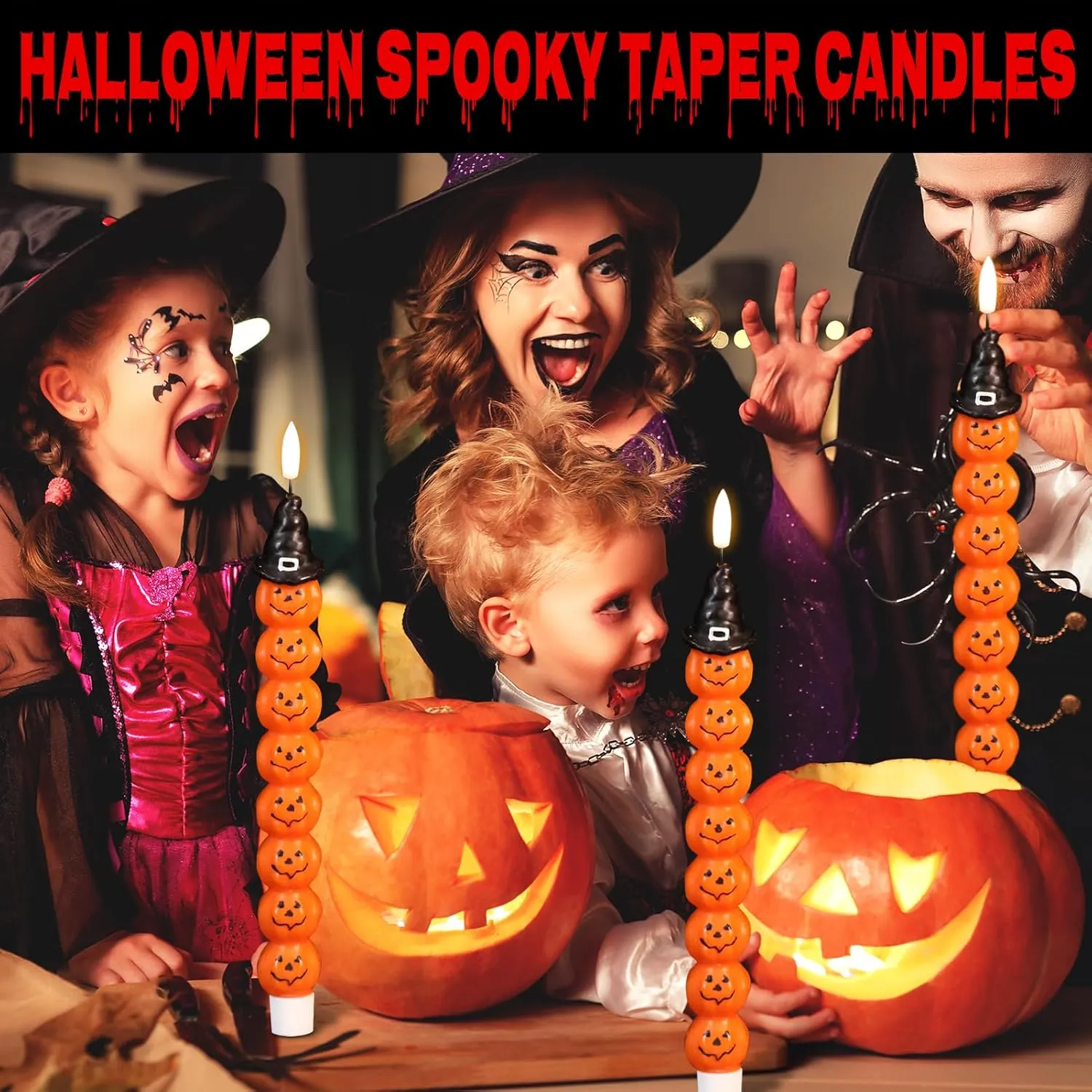 GenSwin Halloween Flameless Candles with Timer - Real Wax Flickering LED Candles for Halloween Decor (0.78 x 11.6 inches)