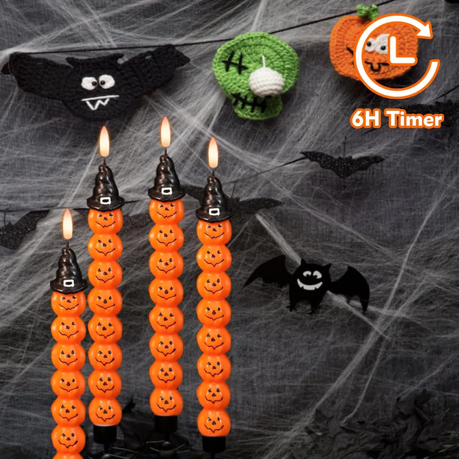 GenSwin Halloween Flameless Candles with Timer - Real Wax Flickering LED Candles for Halloween Decor (0.78 x 11.6 inches)