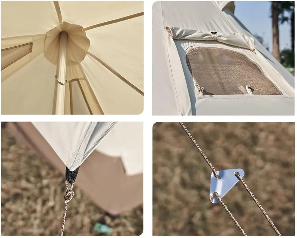 Glamping Yurt Tent Waterproof Family Tent with Removable Rainfly and Carry Bag Pyramid Tent for Family Camping & Hiking (White 375X(265 55) X240(H) CM) (White 375X(265 55) X240(H) CM)
