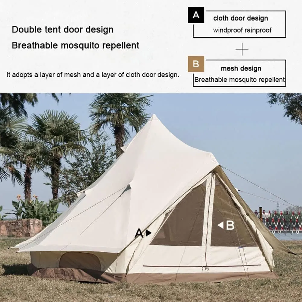 Glamping Yurt Tent Waterproof Family Tent with Removable Rainfly and Carry Bag Pyramid Tent for Family Camping & Hiking (White 375X(265 55) X240(H) CM) (White 375X(265 55) X240(H) CM)