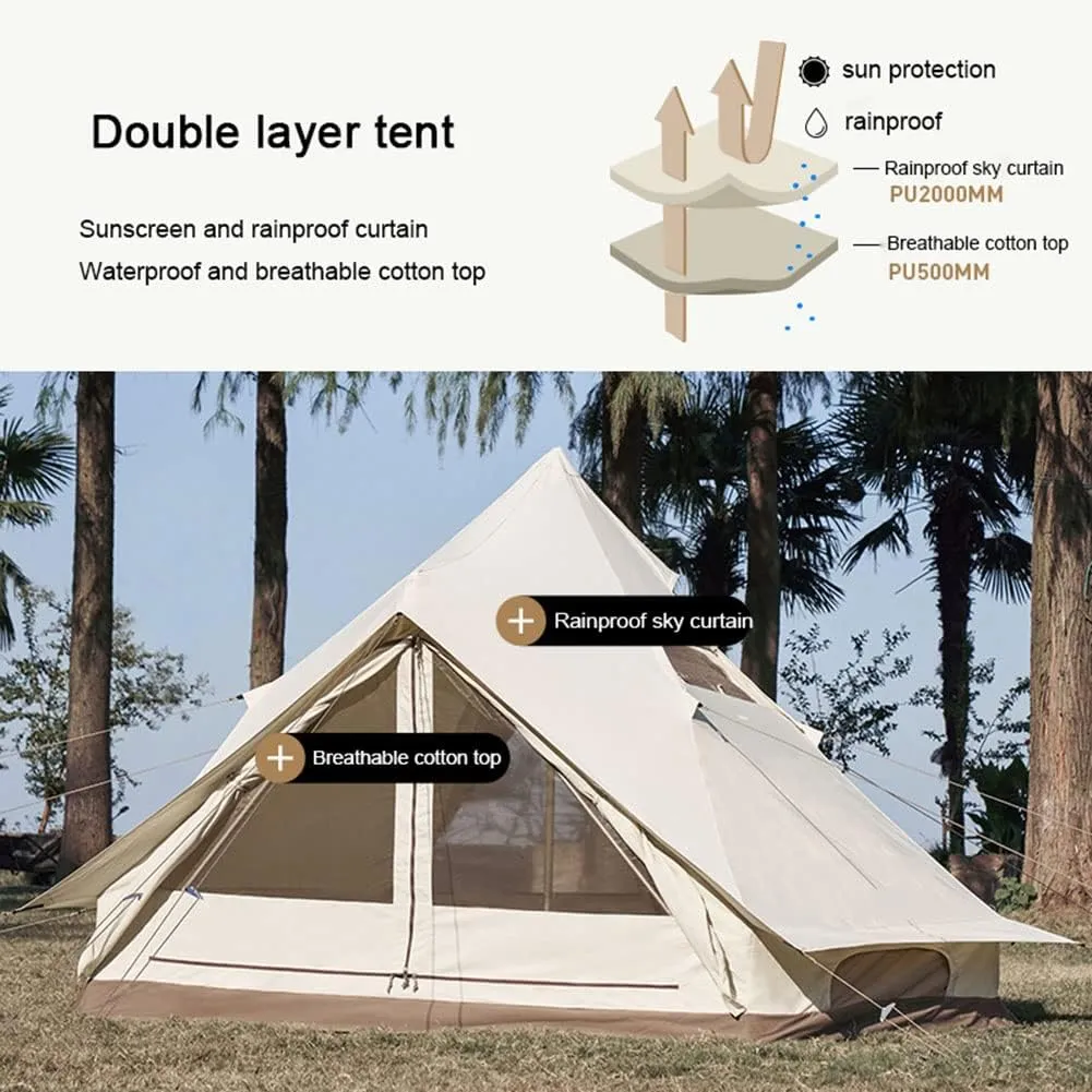 Glamping Yurt Tent Waterproof Family Tent with Removable Rainfly and Carry Bag Pyramid Tent for Family Camping & Hiking (White 375X(265 55) X240(H) CM) (White 375X(265 55) X240(H) CM)