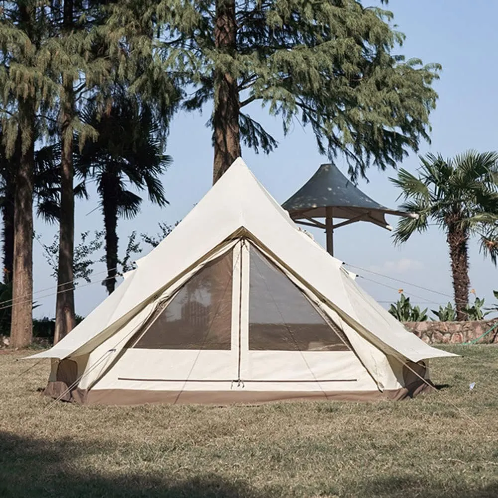 Glamping Yurt Tent Waterproof Family Tent with Removable Rainfly and Carry Bag Pyramid Tent for Family Camping & Hiking (White 375X(265 55) X240(H) CM) (White 375X(265 55) X240(H) CM)