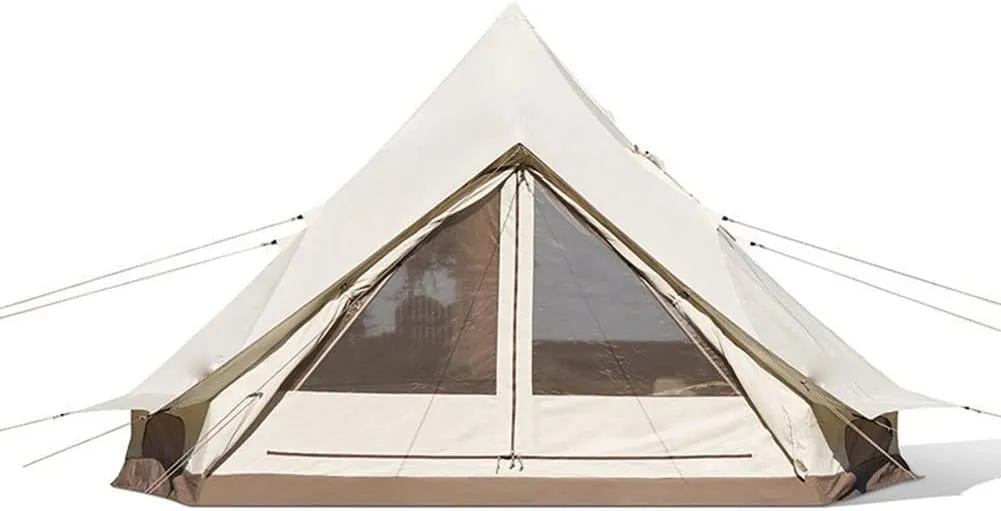 Glamping Yurt Tent Waterproof Family Tent with Removable Rainfly and Carry Bag Pyramid Tent for Family Camping & Hiking (White 375X(265 55) X240(H) CM) (White 375X(265 55) X240(H) CM)