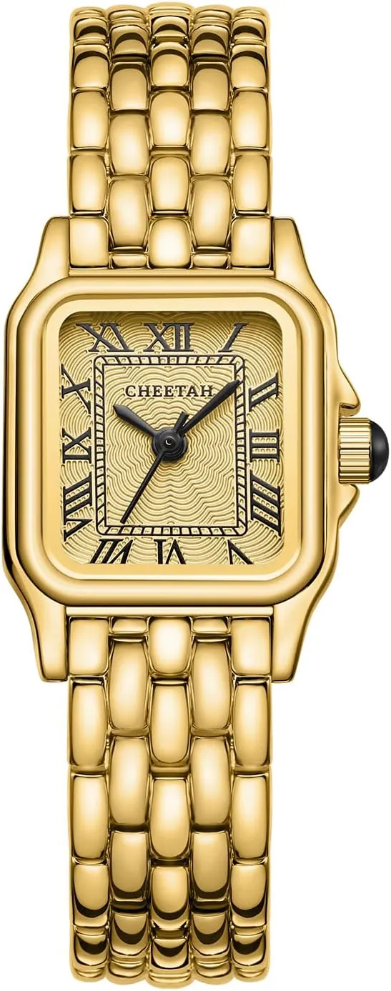 Gold Watches for Women with Small Vintage Bracelet, Rectangular Case Roman Dial