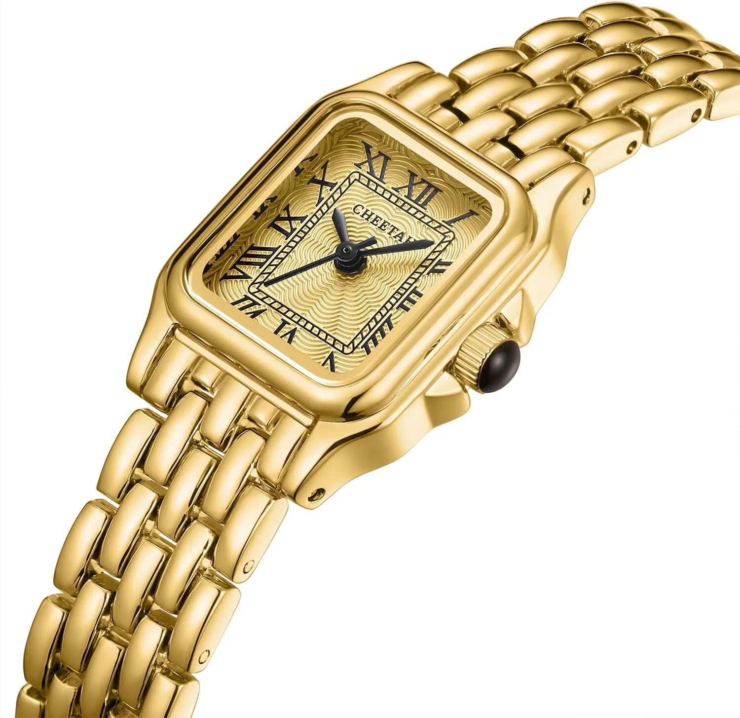 Gold Watches for Women with Small Vintage Bracelet, Rectangular Case Roman Dial