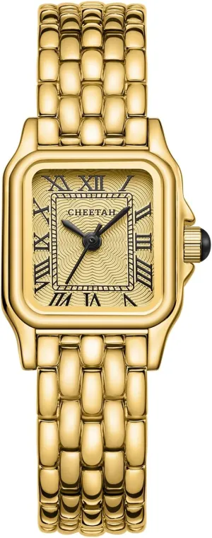 Gold Watches for Women with Small Vintage Bracelet, Rectangular Case Roman Dial