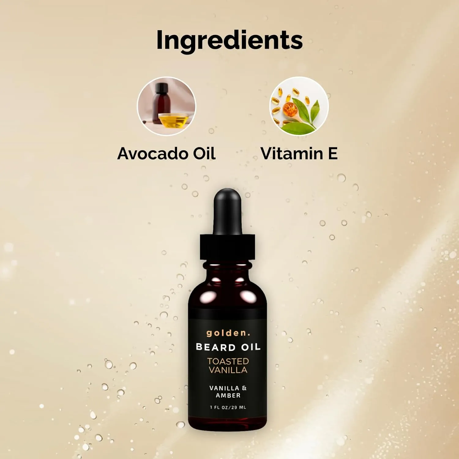 Golden Grooming Beard Oil for Men | Natural Growth Kit with Castor Oil, Jojoba Oil, and Olive Oil | Tames, Moisturizes & Styles | Toasted Vanilla Scent | 1oz