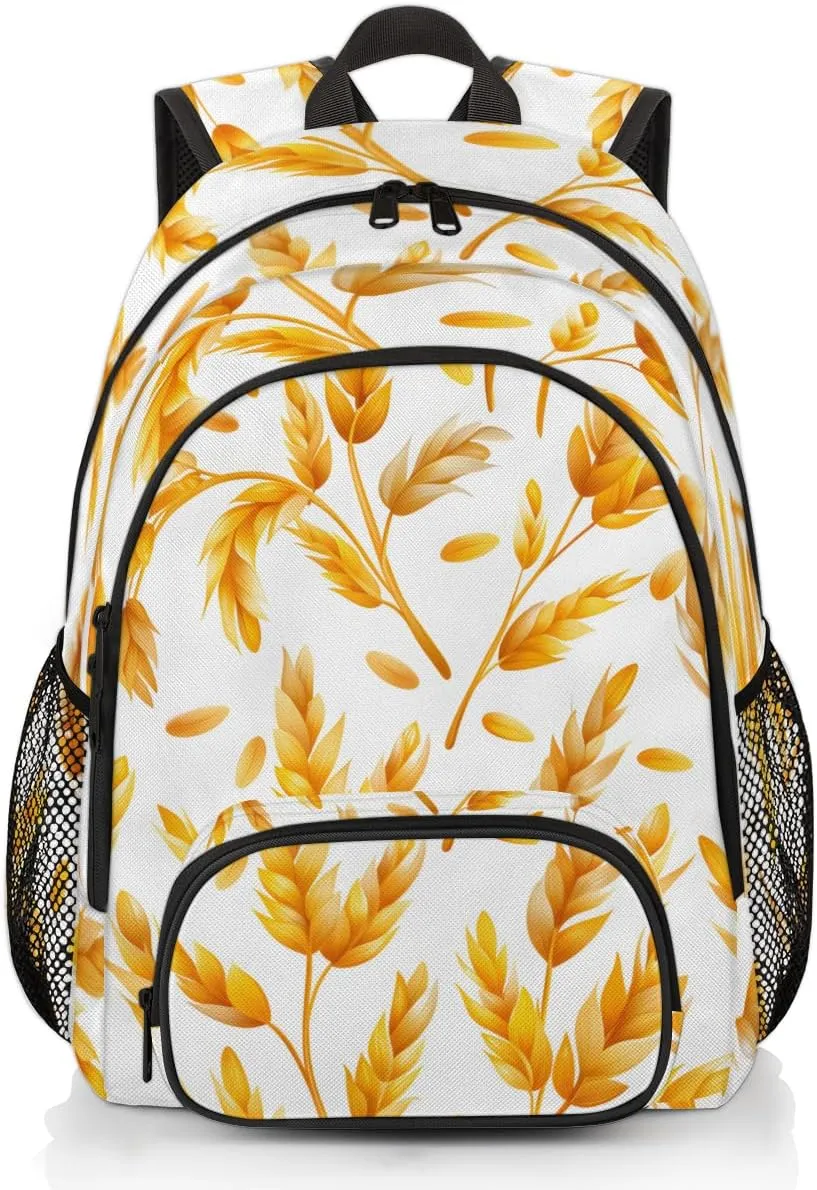Golden Wheat Backpack for Women Men Travel Casual Daypack Laptop iPad Tablet Shoulder Bag Lightweight Backpack with Multiple Pockets