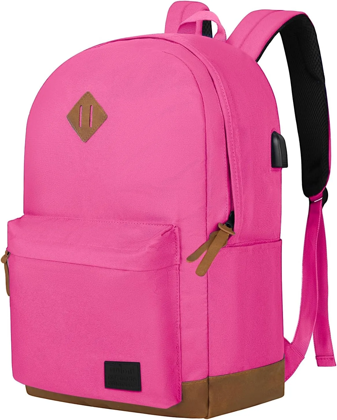 Goloni Classic Backpack with USB Charging Port,Water Resistant Anti-Theft Travel Backpack for Men & Women,Laptop Backpack,Fits 17.3 Inch Laptop,Rose