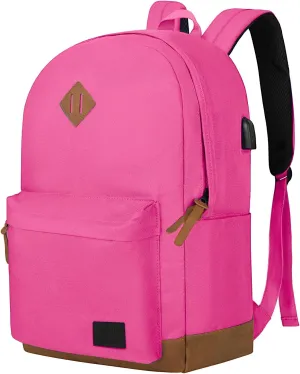 Goloni Classic Backpack with USB Charging Port,Water Resistant Anti-Theft Travel Backpack for Men & Women,Laptop Backpack,Fits 17.3 Inch Laptop,Rose