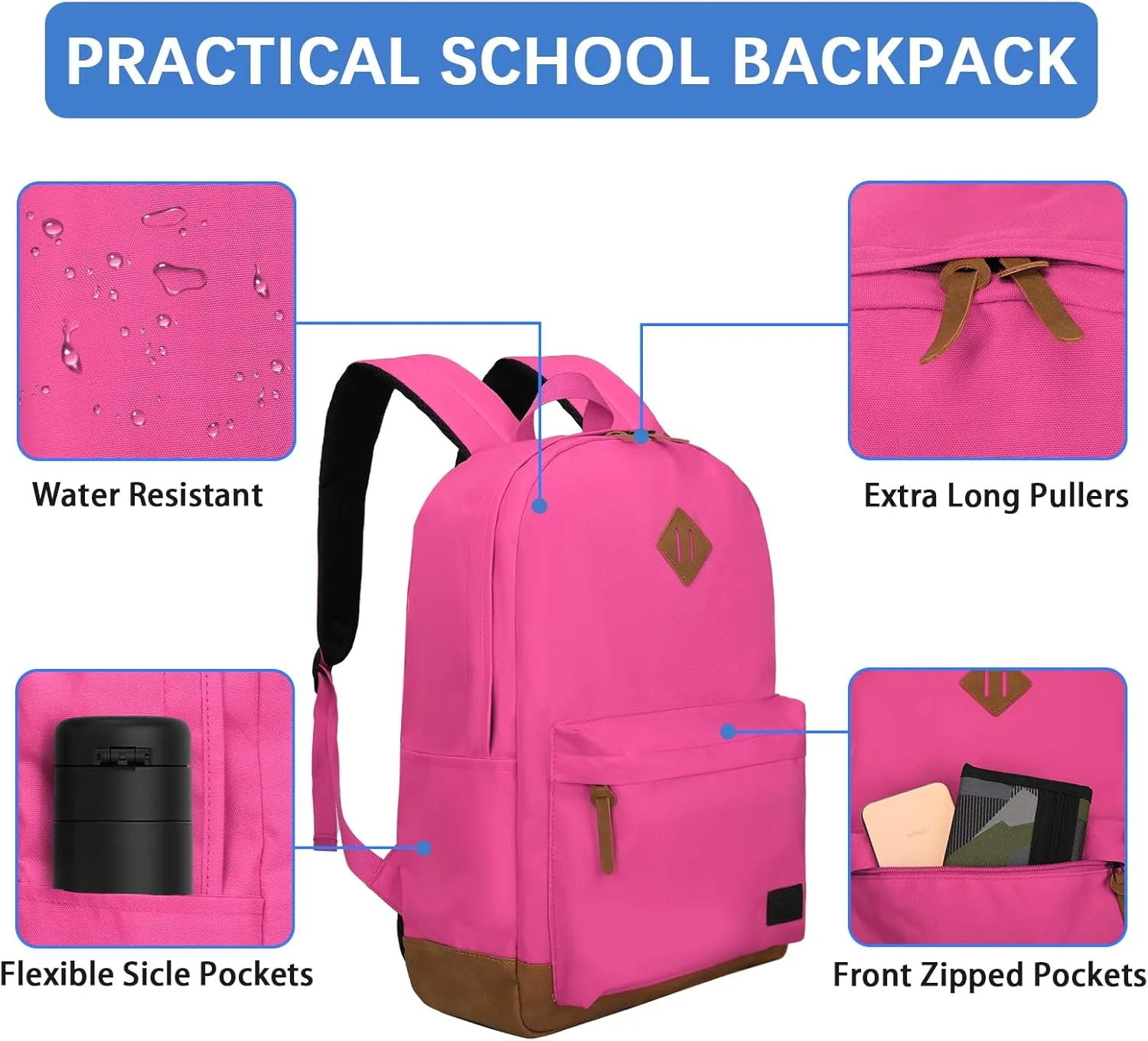 Goloni Classic Backpack with USB Charging Port,Water Resistant Anti-Theft Travel Backpack for Men & Women,Laptop Backpack,Fits 17.3 Inch Laptop,Rose