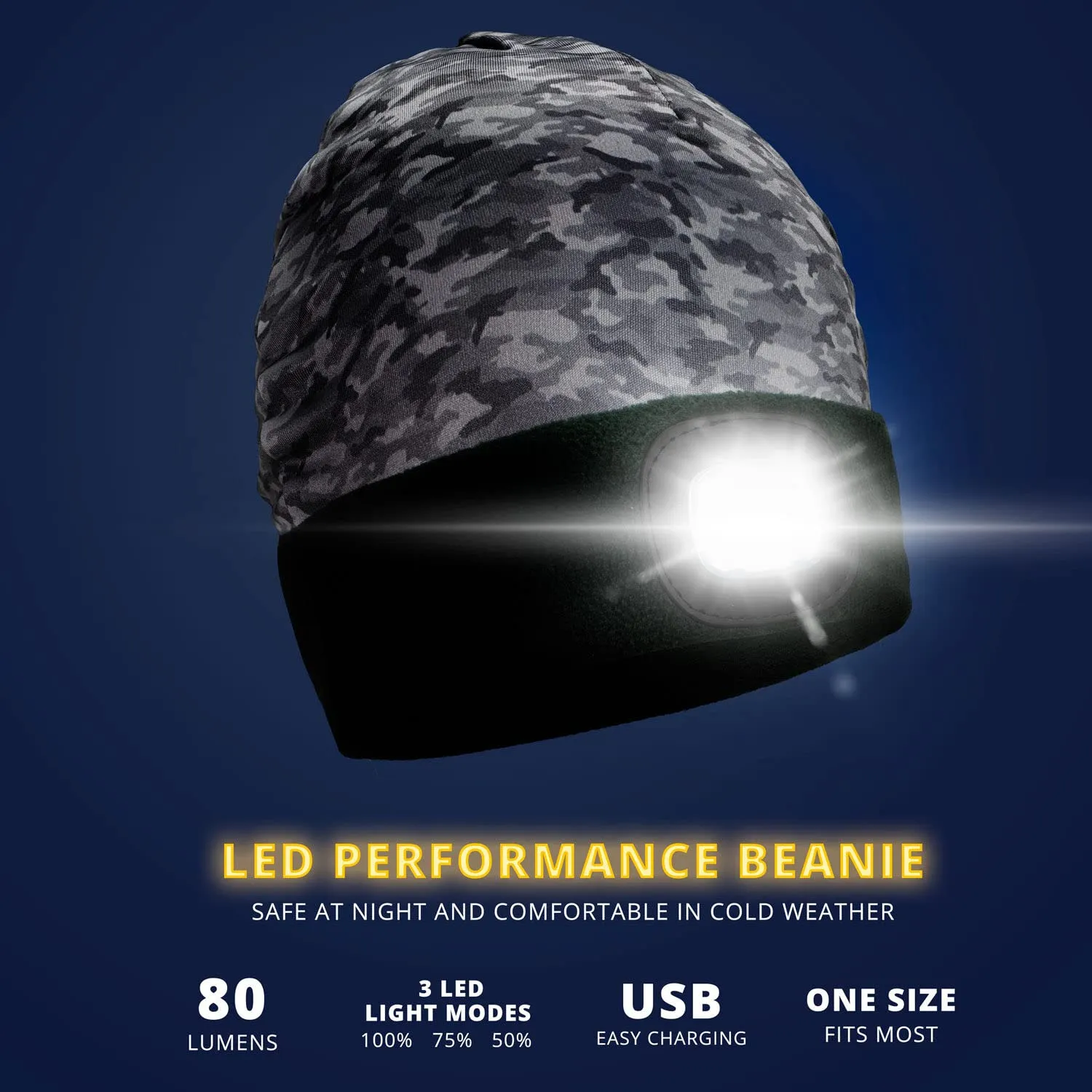 Gone For a Run Running LED Performance Fleece-Lined Reversible Beanie | 3 Light Modes | Forest